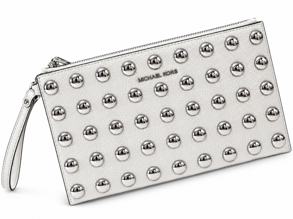 bolso de mano blanca con detalles plateados mk