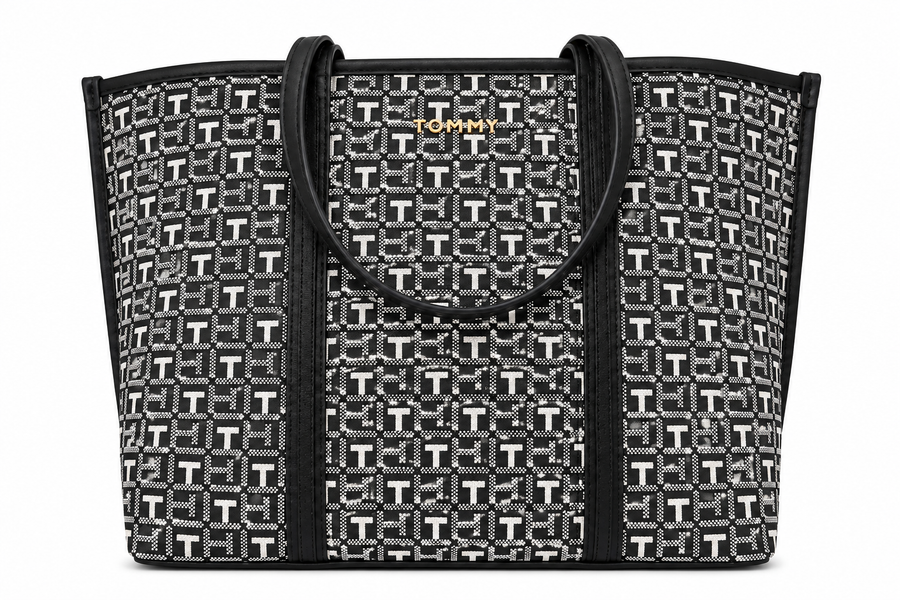 bolso tote Tommy negra con blanco