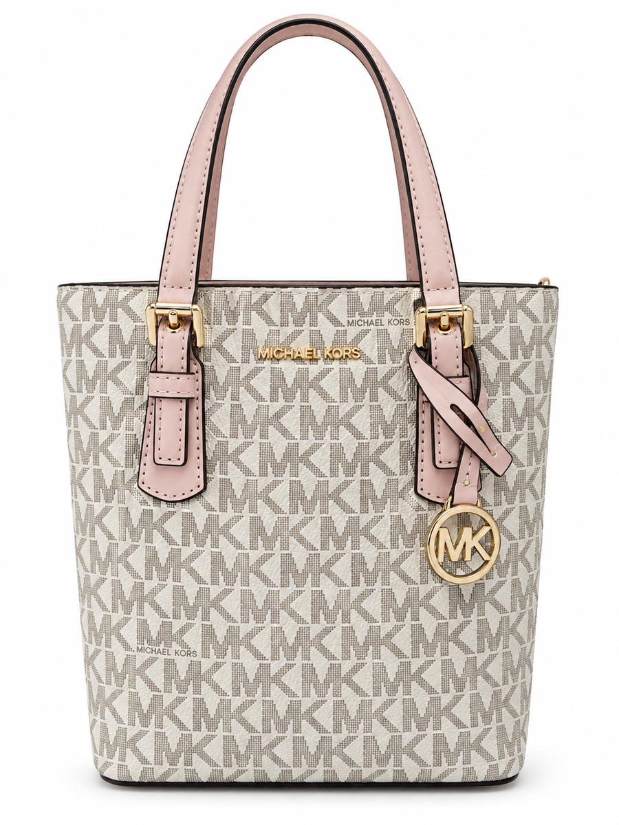 bolso blanco con rosa tipo cross mk