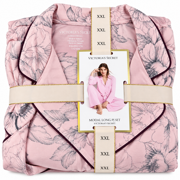 pijama rosa con flore negras xxl